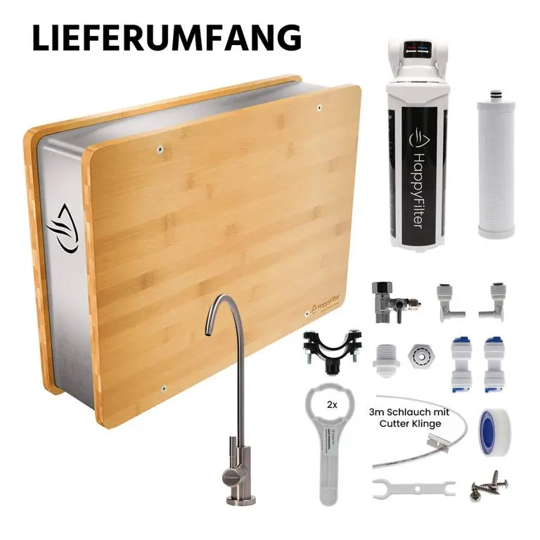 Osmoseanlage HappyFilter - OsmoFresh inkl. 3in1 Vorfilter und Wasserhahn Osmoseanlage HappyFilter - OsmoFresh inkl. 3in1 Vorfilter und Wasserhahn
